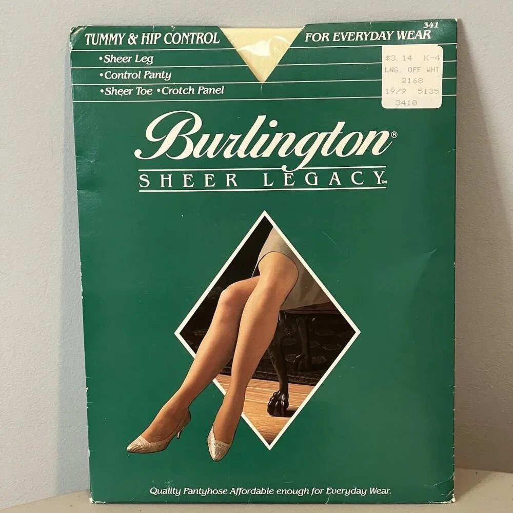 Burlington Sheer Legacy Pantyhose Long Off White Sheer Toe Size Large Vtg NOS